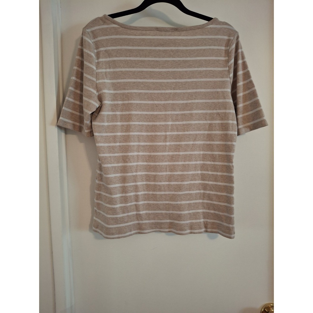 Womens Tommy Hilfiger Tan & White Striped Shirt Sleeve Top. Size XL - Picture 4 of 4
